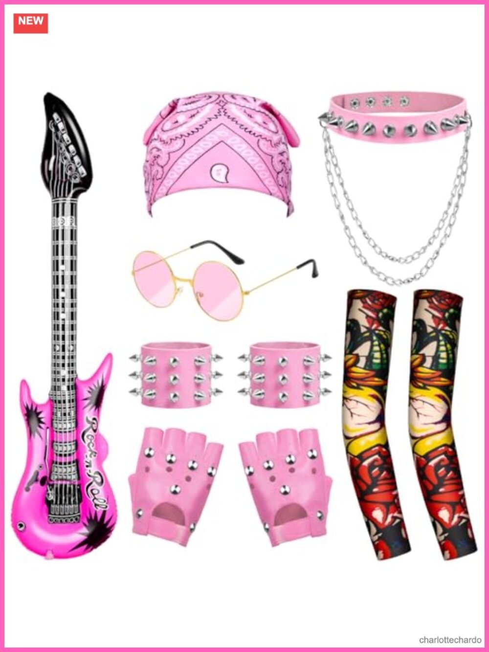 10-Piece 80s Rock Star Costume Accessory Set Punk Cosplay